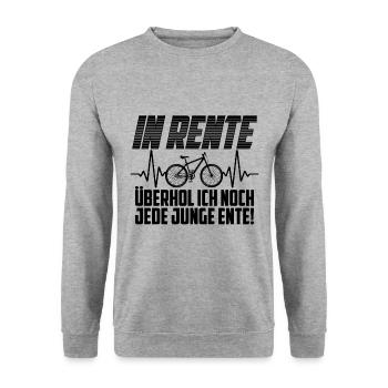 Rente Fahrrad Ente Spruch Rentner - Unisex Pullover - Weißgrau meliert - Vorne - Alina (178cm) & Michal (187cm)