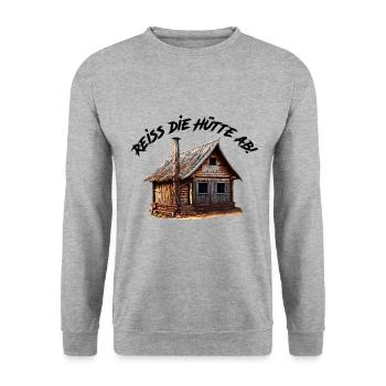 Reiss die Hütte ab | Reiß die Hütte ab - Unisex Pullover - Weißgrau meliert - Vorne - Alina (178cm) & Michal (187cm)