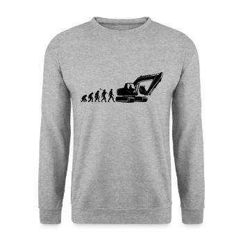Evolution - Bagger fahren - Baustelle, Bauarbeiter - Unisex Pullover - Weißgrau meliert - Vorne - Alina (178cm) & Michal (187cm)