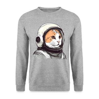 Funny Cat Astronaut - Unisex Sweatshirt - salt & pepper - Front - Alina (178cm) & Michal (187cm)