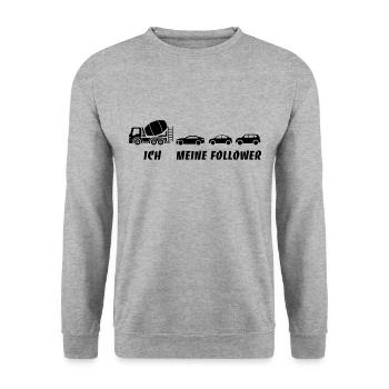 Ich und meine Follower - Betonmischer - Stau - Unisex Pullover - Weißgrau meliert - Vorne - Alina (178cm) & Michal (187cm)