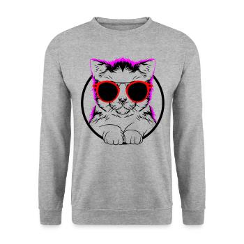 Farben änderbar | COOL CAT - COOLE KATZE - Unisex Pullover - Weißgrau meliert - Vorne - Alina (178cm) & Michal (187cm)