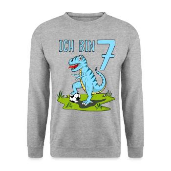 Dinosaur Rex Football 7 Birthday Blue - Unisex Sweatshirt - salt & pepper - Front - Alina (178cm) & Michal (187cm)