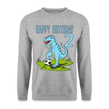 Dinosaurier Rex Fußball 2 Happy Birthday Blau - Unisex Pullover - Weißgrau meliert - Vorne - Alina (178cm) & Michal (187cm)