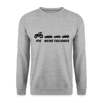Ich und meine Follower - Traktor - Stau - Unisex Pullover - Weißgrau meliert - Vorne - Alina (178cm) & Michal (187cm)