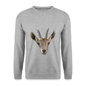 Ziegenkopf Geschenk Ziege - Unisex Pullover - Weißgrau meliert - Vorne - Alina (178cm) & Michal (187cm)
