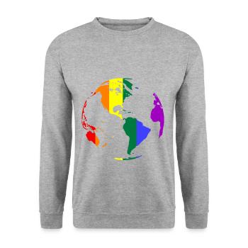 Lgbt Rainbow World Map, Earth - Unisex Sweatshirt - salt & pepper - Front - Alina (178cm) & Michal (187cm)