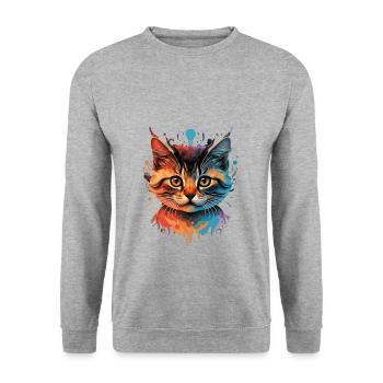 Cat Head Painting: Artistic Elegance - Unisex Sweatshirt - salt & pepper - Front - Alina (178cm) & Michal (187cm)