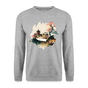 Œuvre d’art d’un village japonais - Sweat-shirt Unisexe - gris chiné - Devant - Alina (178cm) & Michal (187cm)