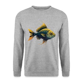 Gelbe Fische - Unisex Pullover - Weißgrau meliert - Vorne - Alina (178cm) & Michal (187cm)