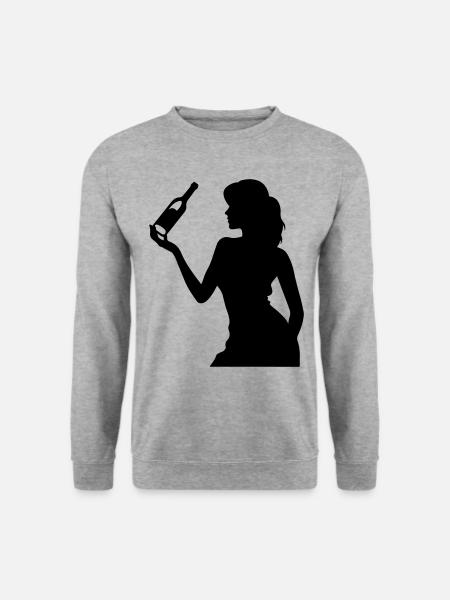 Party Frau Drunk Feiern Flasche - Unisex Pullover - Weißgrau meliert
