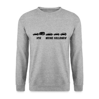 Ich und meine Follower - Wohnwagen - Stau - Unisex Pullover - Weißgrau meliert - Vorne - Alina (178cm) & Michal (187cm)