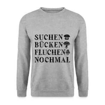 Schwammerl Suchen Pilzsammler Pilz - Unisex Pullover - Weißgrau meliert - Vorne - Alina (178cm) & Michal (187cm)