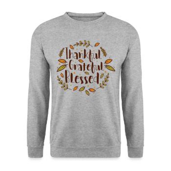 Thanksgiving-Tag,Danksagung dankbare Zitate - Unisex Pullover - Weißgrau meliert - Vorne - Alina (178cm) & Michal (187cm)