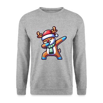 Dabbing Rentier | Weihnachtsgeschenk weihnachtlich - Unisex Pullover - Weißgrau meliert - Vorne - Alina (178cm) & Michal (187cm)