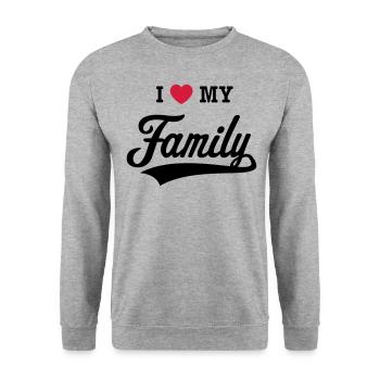 I Love My Family! (Ich Liebe Meine Familie! / 2C) - Unisex Pullover - Weißgrau meliert - Vorne - Alina (178cm) & Michal (187cm)