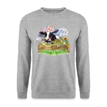 Kuh-Aquarell - Unisex Pullover - Weißgrau meliert - Vorne - Alina (178cm) & Michal (187cm)