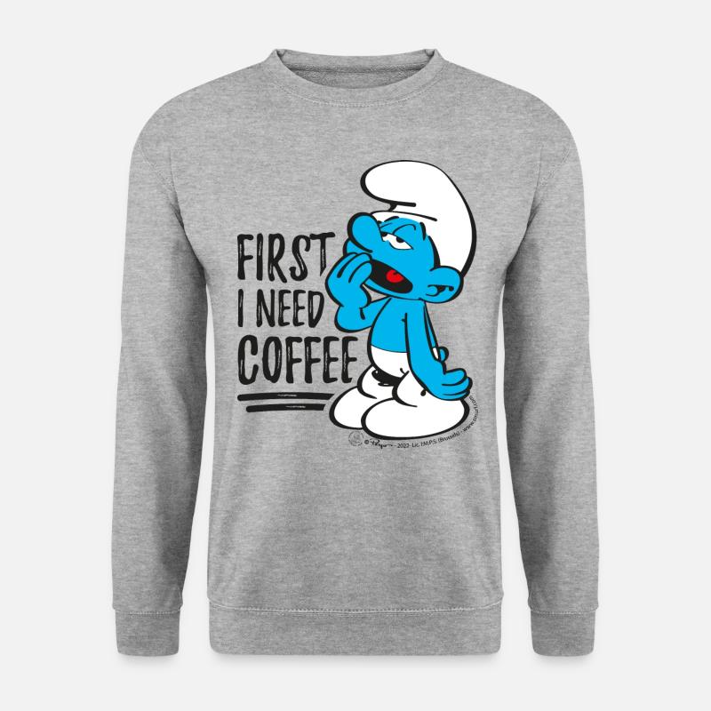 Die Schlümpfe Fauli Schlumpf Schlafschlumpf Kaffee - Unisex Pullover - Weißgrau meliert
