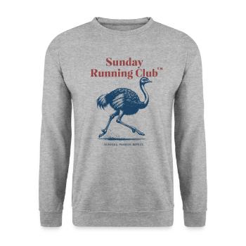 Sunday Running Club - Vogel Strauß - Unisex Pullover - Weißgrau meliert - Vorne - Alina (178cm) & Michal (187cm)