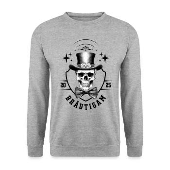 Bachelor Party 2025 Groom Skull Bachelor Party - Unisex Sweatshirt - salt & pepper - Front - Alina (178cm) & Michal (187cm)