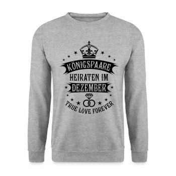 Königspaare heiraten im Dezember Krone Hochzeit - Unisex Pullover - Weißgrau meliert - Vorne - Alina (178cm) & Michal (187cm)
