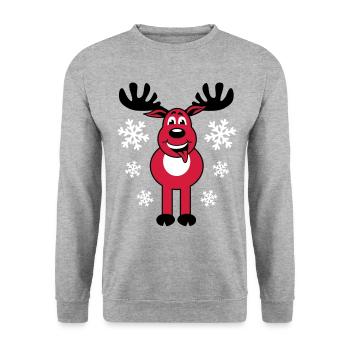 Cerf Rudolph caractère et neige de bande dessinée - Sweat-shirt Unisexe - gris chiné - Devant - Alina (178cm) & Michal (187cm)