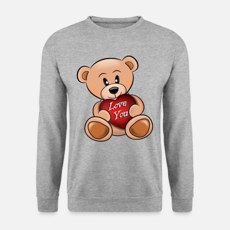 Der Teddybär liebt dich - Unisex Pullover - Weißgrau meliert