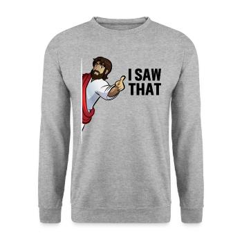 I saw that Jesus - Unisex Sweatshirt - salt & pepper - Front - Alina (178cm) & Michal (187cm)