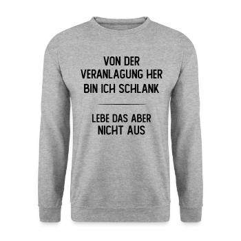 Von der Veranlagung her bin ich schlank - Unisex Pullover - Weißgrau meliert - Vorne - Alina (178cm) & Michal (187cm)