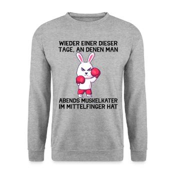 Lustiger Spruch Mittelfinger Boxen - Unisex Pullover - Weißgrau meliert - Vorne - Alina (178cm) & Michal (187cm)