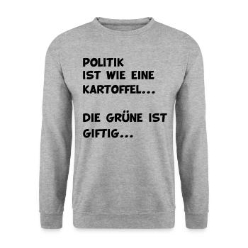 Politik ist wie eine Kartoffel Grün ist giftig - Unisex Pullover - Weißgrau meliert - Vorne - Alina (178cm) & Michal (187cm)