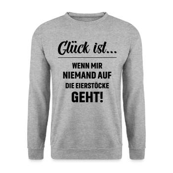 Glück ist wenn mir niemand auf die Eierstöcke geht - Unisex Pullover - Weißgrau meliert - Vorne - Alina (178cm) & Michal (187cm)