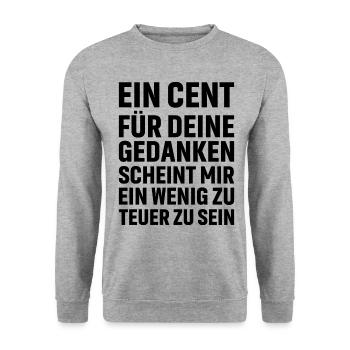 Ein Cent für deine Gedanken scheint mir ein wenig - Unisex Pullover - Weißgrau meliert - Vorne - Alina (178cm) & Michal (187cm)