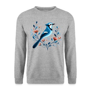 Geai bleu avec des fleurs - Sweat-shirt Unisexe - gris chiné - Devant - Alina (178cm) & Michal (187cm)