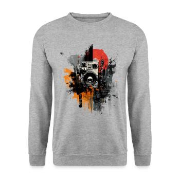 Art musical rock grunge – Guitare & Boombox - Sweat-shirt Unisexe - gris chiné - Devant - Alina (178cm) & Michal (187cm)