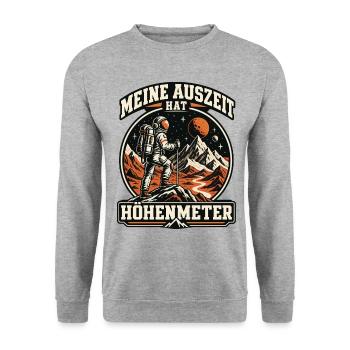 Meine Auszeit hat Höhenmeter – Wandern im Weltall - Unisex Pullover - Weißgrau meliert - Vorne - Alina (178cm) & Michal (187cm)
