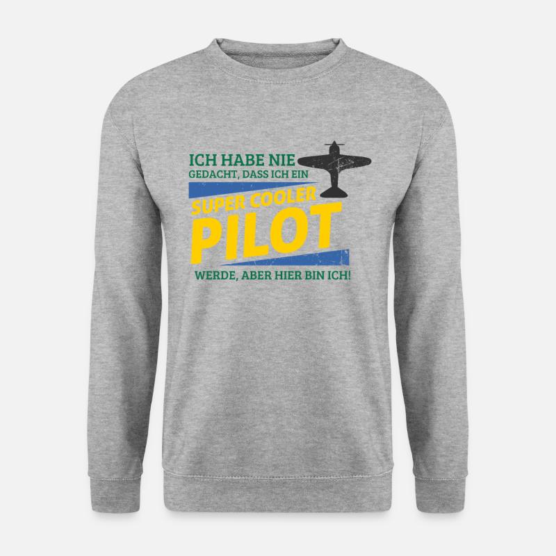 Alten Flugzeug - Pilot - Unisex Pullover - Weißgrau meliert