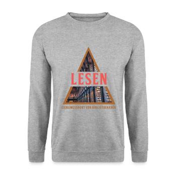 Bücherstapel - Bibliothekar - Unisex Pullover - Weißgrau meliert - Vorne - Alina (178cm) & Michal (187cm)
