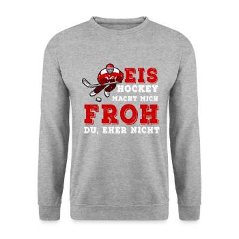 Ice Hockey Makes Me Happy - Eishockey - Unisex Pullover - Weißgrau meliert - Vorne - Alina (178cm) & Michal (187cm)