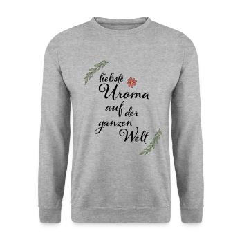 Beste Uroma Geschenk für die liebste Uroma - Unisex Pullover - Weißgrau meliert - Vorne - Alina (178cm) & Michal (187cm)