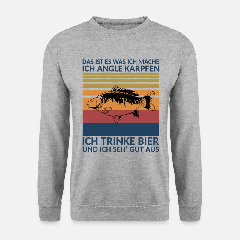 Angeln und Bier Karpfen Angler - Unisex Pullover - Weißgrau meliert