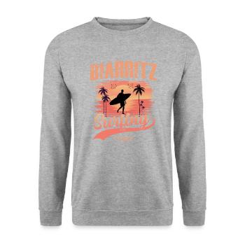 Surfen für Surfer Vintage Biarritz Geschenkidee - Unisex Pullover - Weißgrau meliert - Vorne - Alina (178cm) & Michal (187cm)