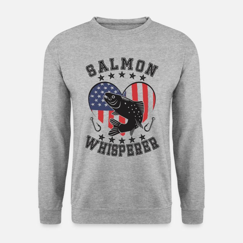 Lachs Whisperer - Unisex Pullover - Weißgrau meliert