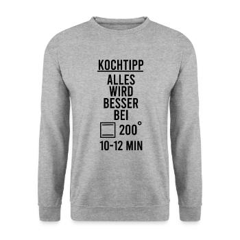 Witzig Bürohumor Funny Sprüche Humor Koch Köchin - Unisex Pullover - Weißgrau meliert - Vorne - Alina (178cm) & Michal (187cm)