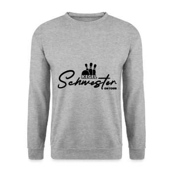 Kegelschwester on Tour - Unisex Pullover - Weißgrau meliert - Vorne - Alina (178cm) & Michal (187cm)