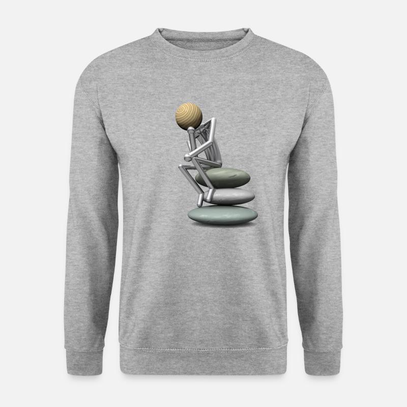 Holzkopf als Denker - Unisex Pullover - Weißgrau meliert