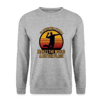 Volleyball meilleur endroit. Volleyball de plage - Sweat-shirt Unisexe - gris chiné - Devant - Alina (178cm) & Michal (187cm)