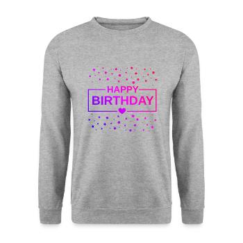 Geburtstag Birthday Geburtstagskarte Geschenkidee - Unisex Pullover - Weißgrau meliert - Vorne - Alina (178cm) & Michal (187cm)