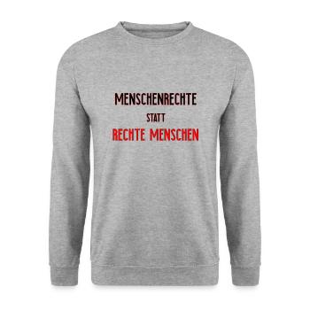 Menschenrechte | Gegen Nazis Antifa Geschenkidee - Unisex Pullover - Weißgrau meliert - Vorne - Alina (178cm) & Michal (187cm)