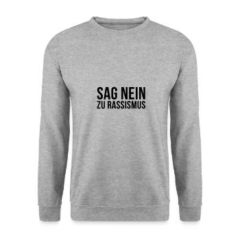 Rassismus | Gegen Nazis Antifa links Geschenkidee - Unisex Pullover - Weißgrau meliert - Vorne - Alina (178cm) & Michal (187cm)